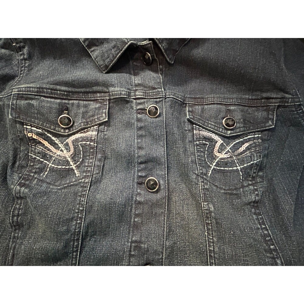 Dressbarn Denim Jacket 3X Blue Black Stretch Beaded Sequin Trucker Coat Plus